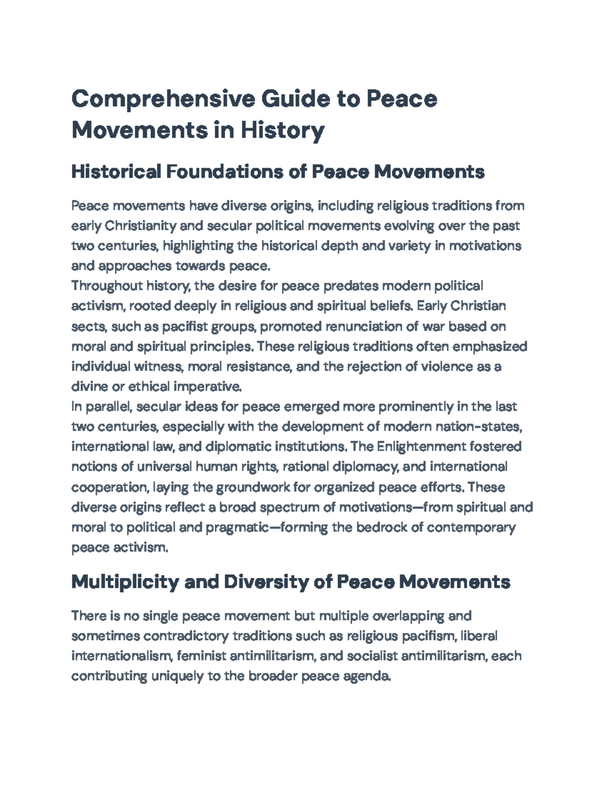 Comprehensive Overview of Peace Movements in History (HIST 101) - Studocu