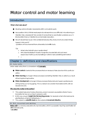 Motor control and motor learning - Motor control and motor learning ...