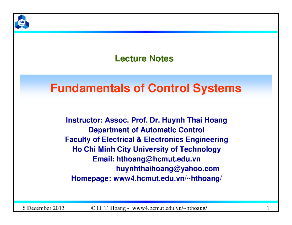 Lecture Notes: Mathematical Models in Control Systems (EE101) - Studocu