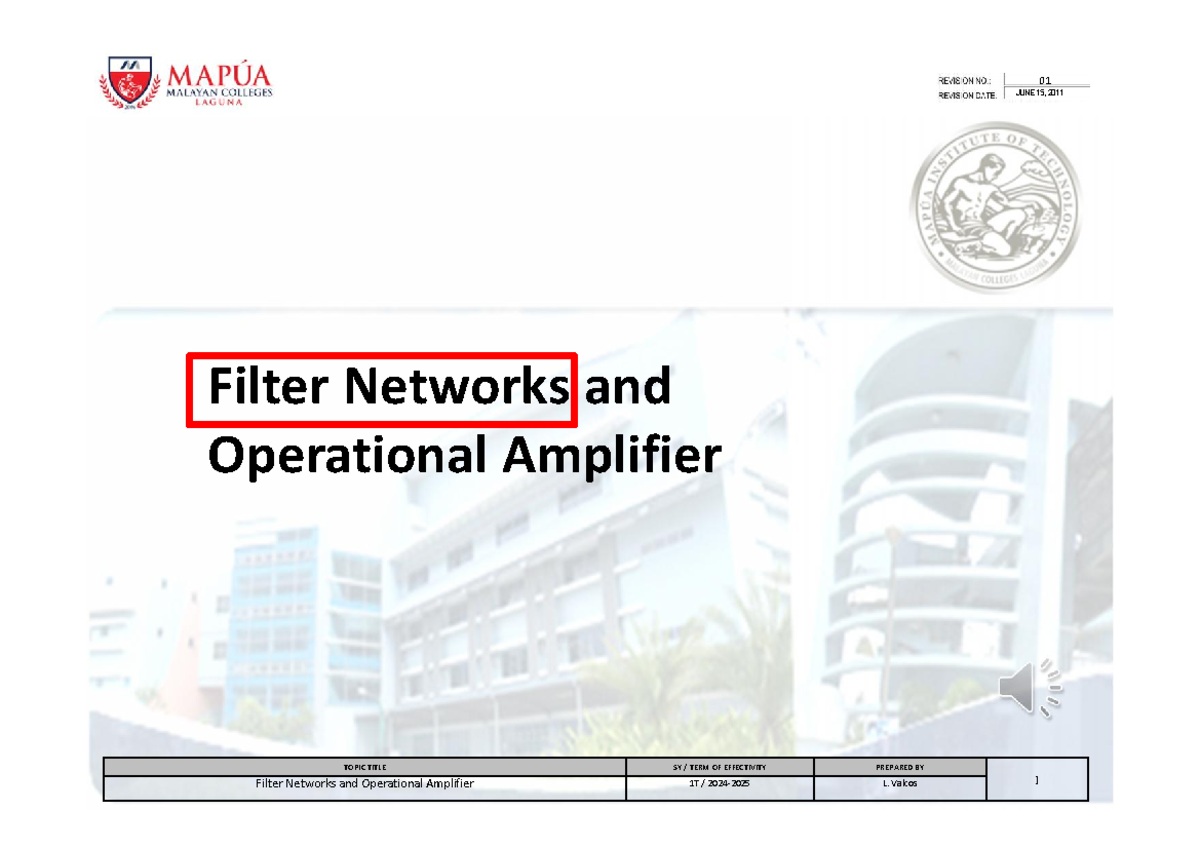 7 8 Filter Networks and Operational Amplifier - JUNE 15, 2011 Filter ...