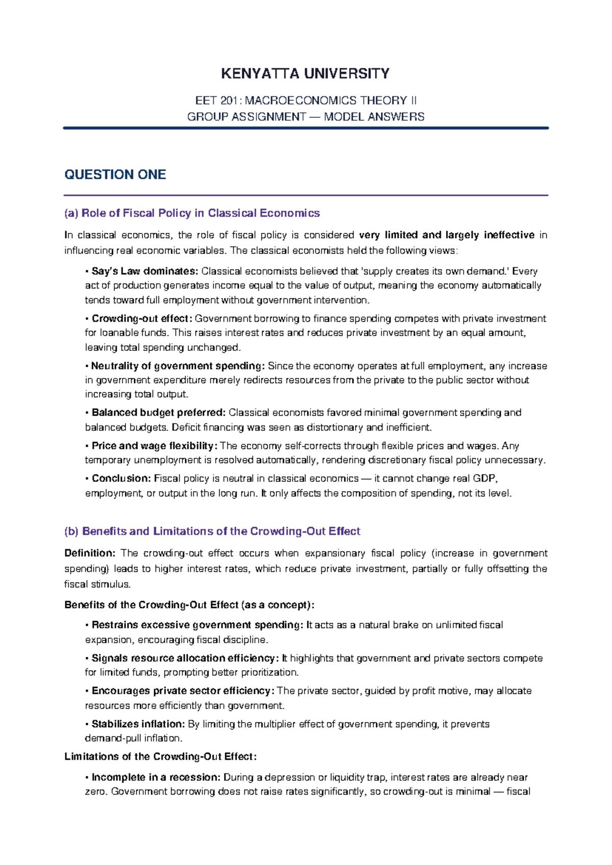 EET 201: Macroeconomics Theory II Group Assignment Model Answers - Studocu