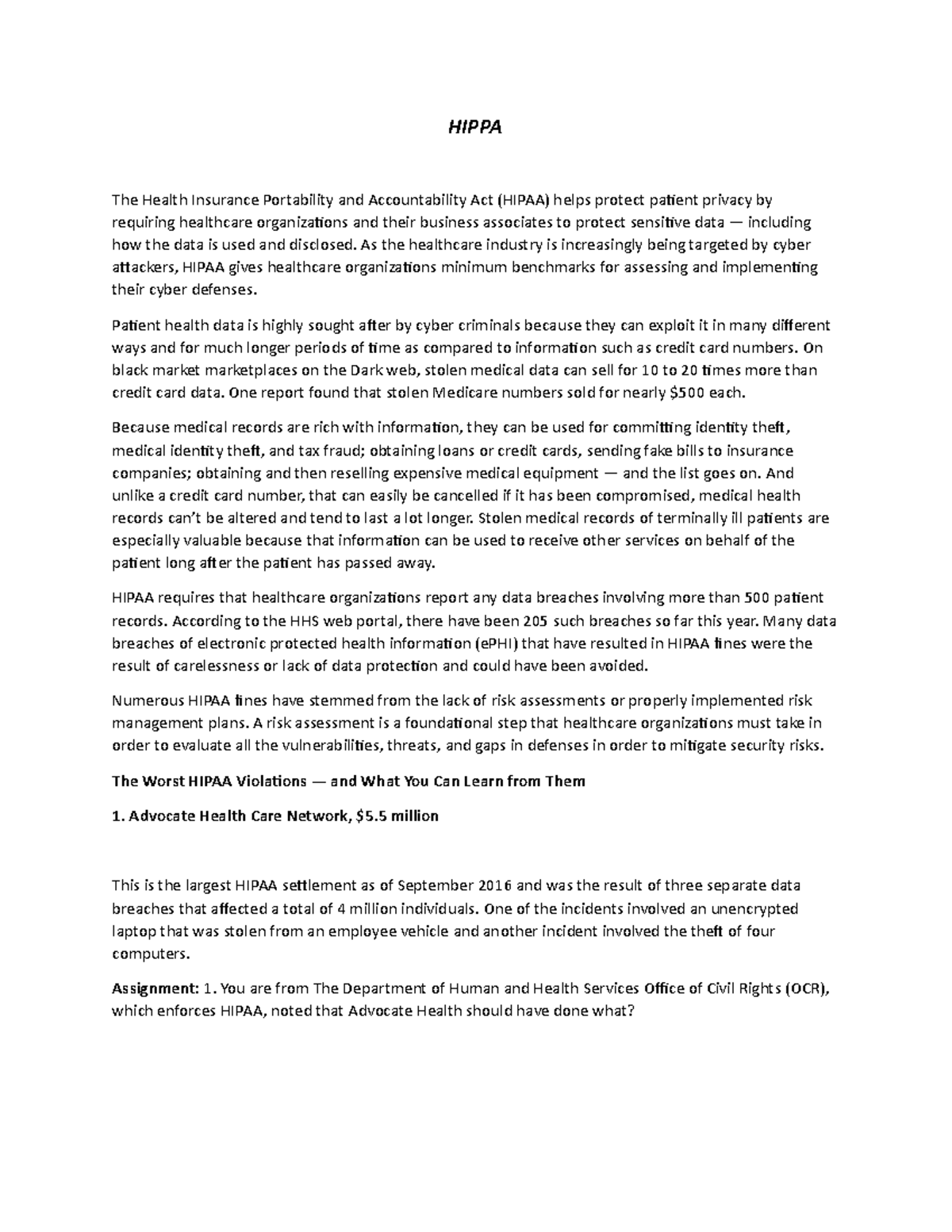 HIPAA Exam Notes: Key Violations and Risk Management Insights - Studocu