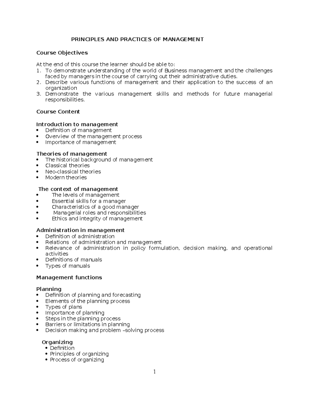Ppm100 Principles and Practices of Management Study Notes - Studocu
