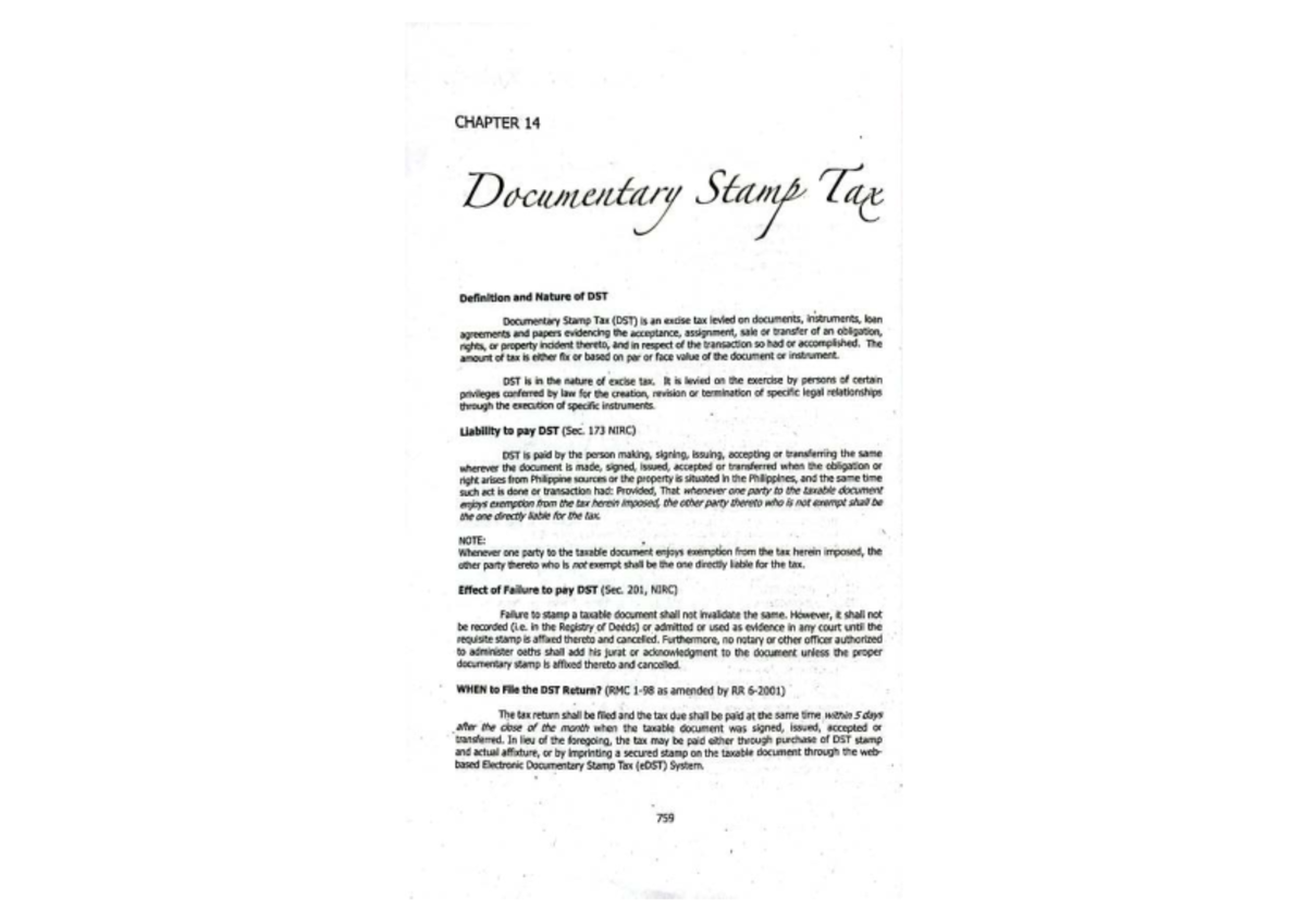 CHAPTER 14: Understanding Documentary Stamp Tax (DST) Regulations - Studocu