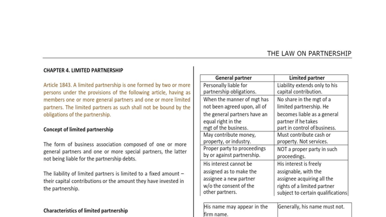 Limited Partnership Notes (Law 101) - Chapter 4 Overview - Studocu