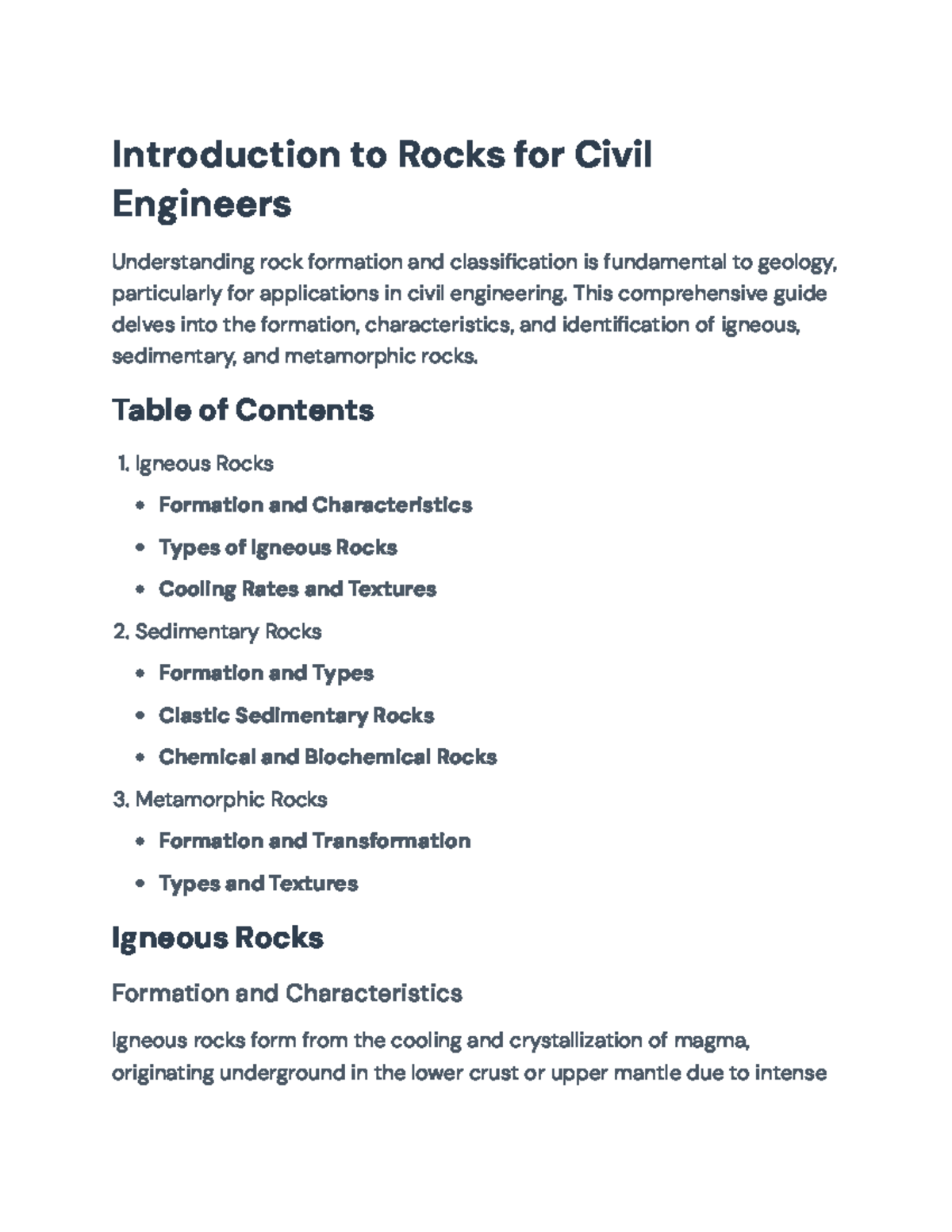 Comprehensive Guide to Rocks for Civil Engineers (Course Code: ENG 101 ...