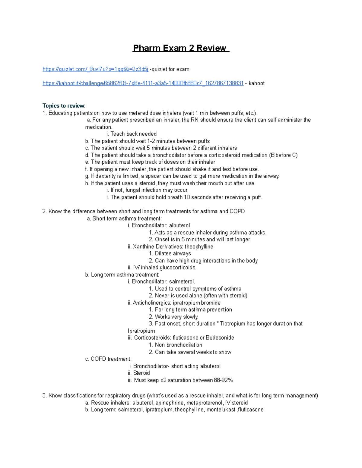 Pharm 202: Comprehensive Exam 2 Review Notes for Nursing Students - Studocu
