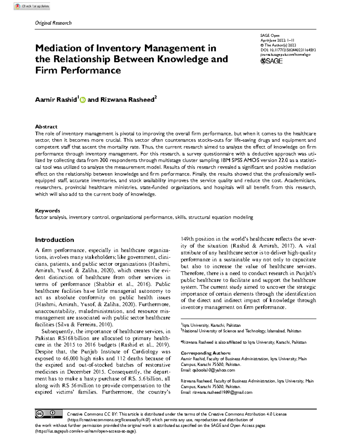 Rashid & Rasheed 2023: Mediation of Inventory Management on Knowledge ...