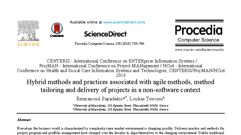 Hybrid Methods and Practices in Agile Project Management (ProjMAN 2018 ...