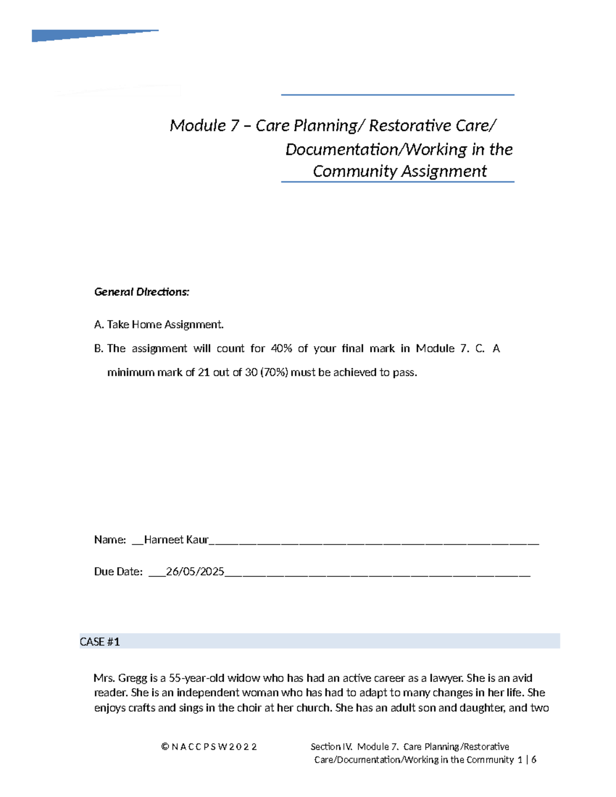 Module 7 Assignment: Care Planning for Mrs. Gregg's Recovery - Studocu