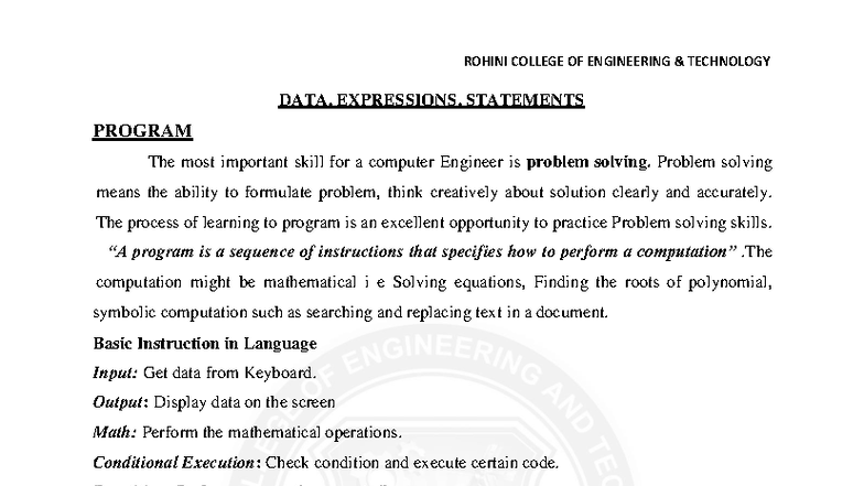 GE 3151 Problem Solving and Python Programming Notes - Studocu