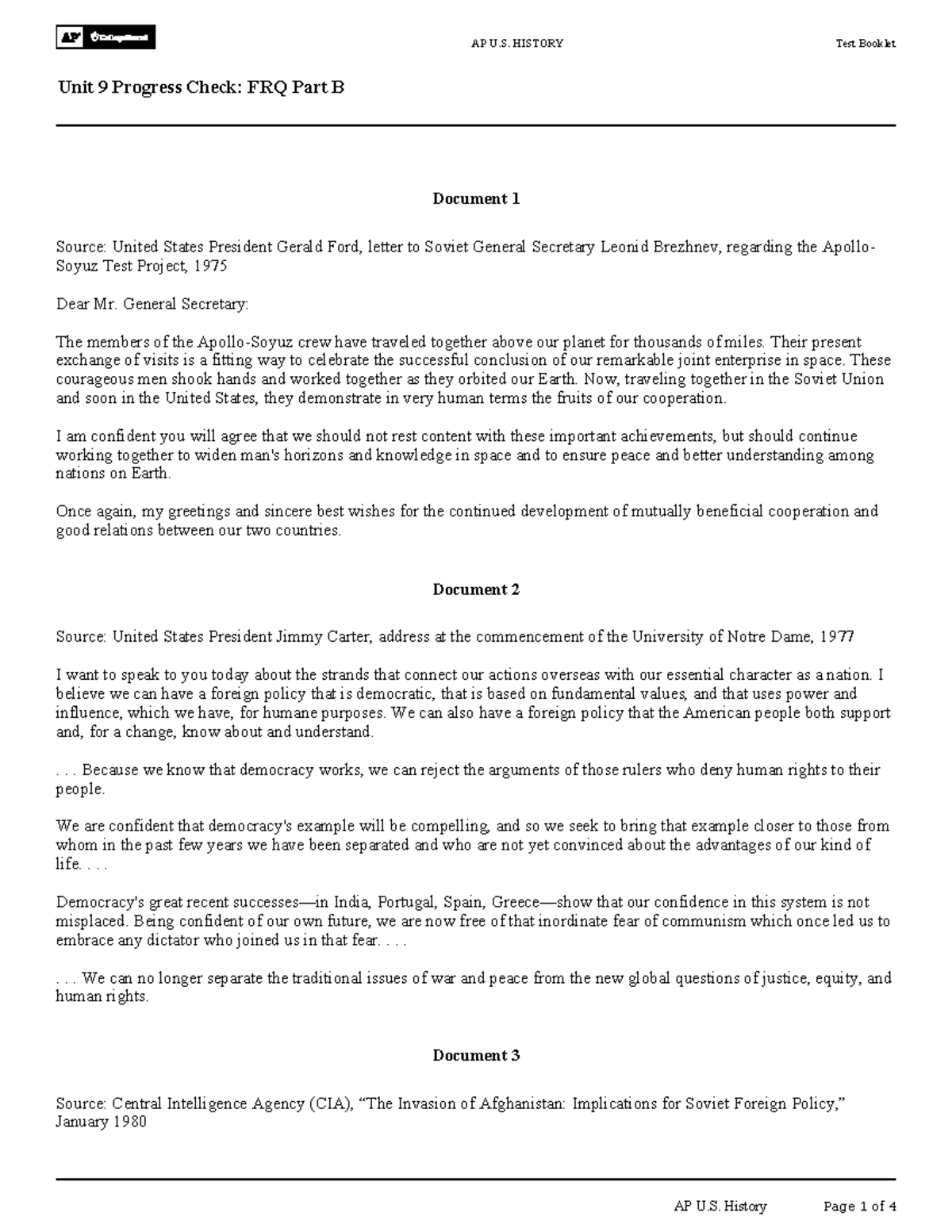 Unit 9 PC DBQ Cold War - apush - Document 1 Source: United States ...