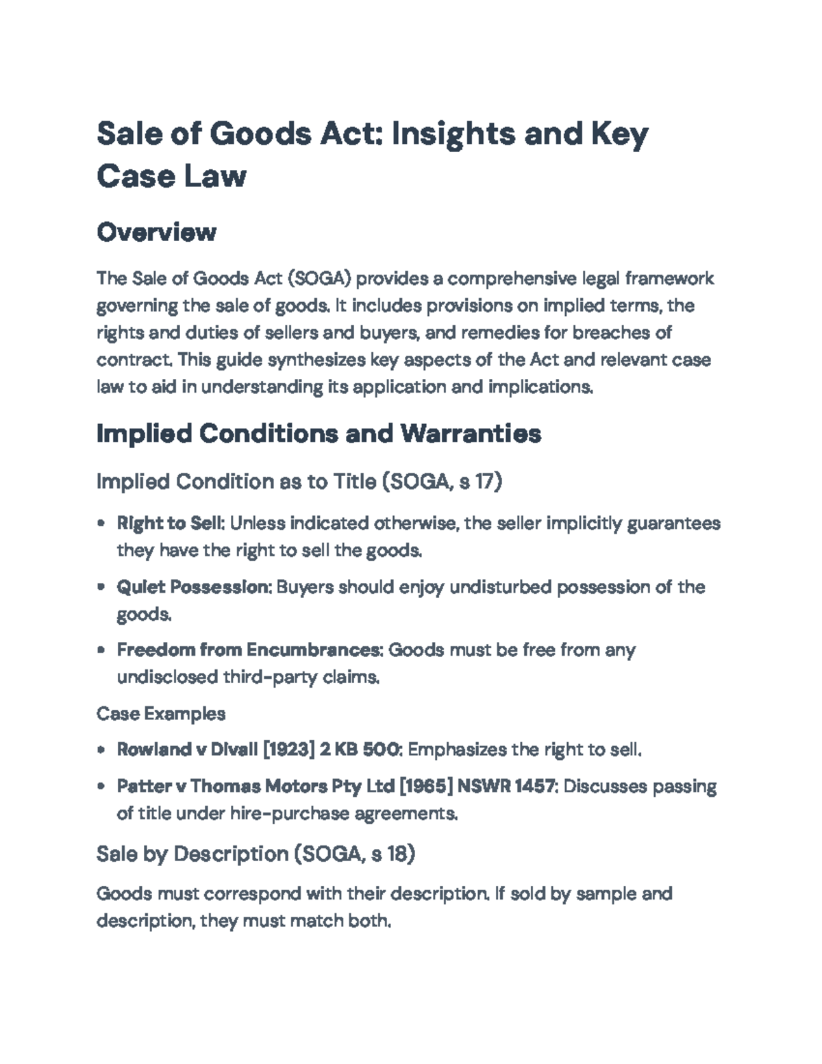 Sale of Goods Act (SOGA): Key Insights and Case Law Overview - Sale of ...