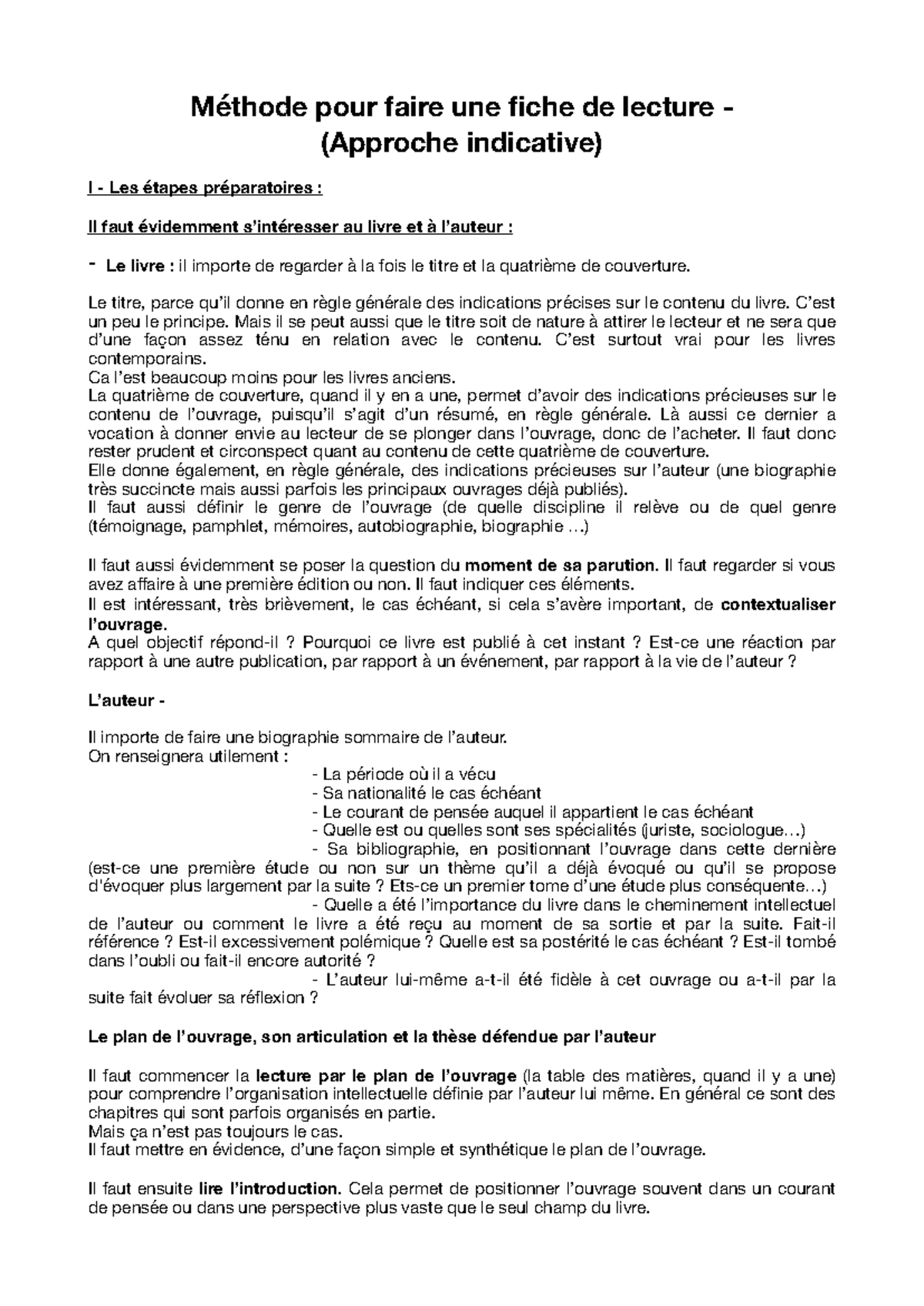 Méthode pour rédiger une fiche de lecture détaillée - Studocu