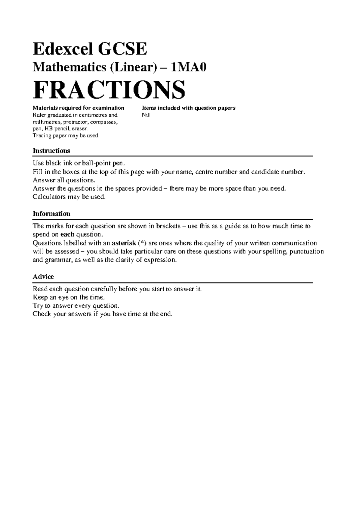Edexcel GCSE Maths 1MA0 Final Exam: Fractions of an Amount Guide - Studocu