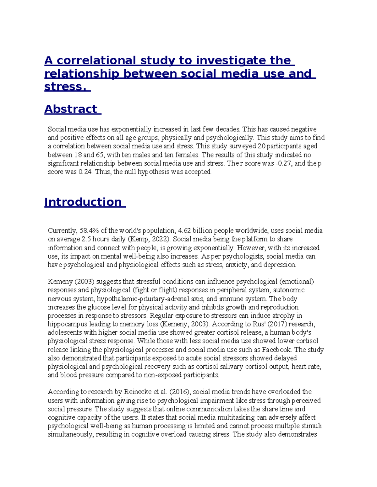 Correlational Study on Social Media Use and Stress (SSM 101) - Studocu