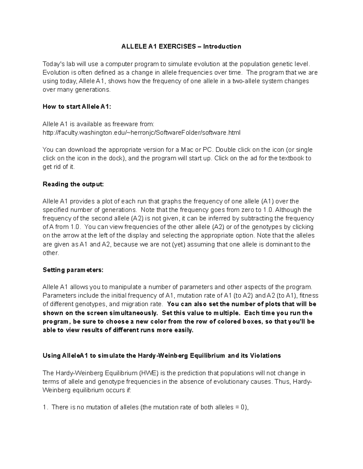 Allelea A1 Exercises - Lab Notes on Evolution Simulation - Studocu