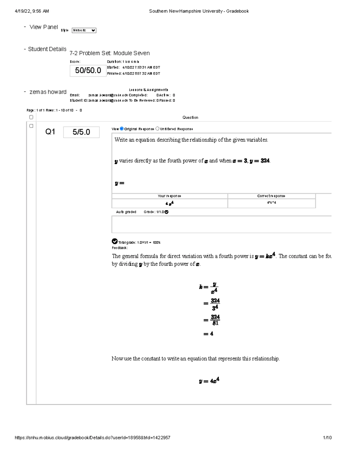 MAT 140 5-2 Module Five Problem Set Gradebook - Page: 1 of 1 Rows: 1 ...