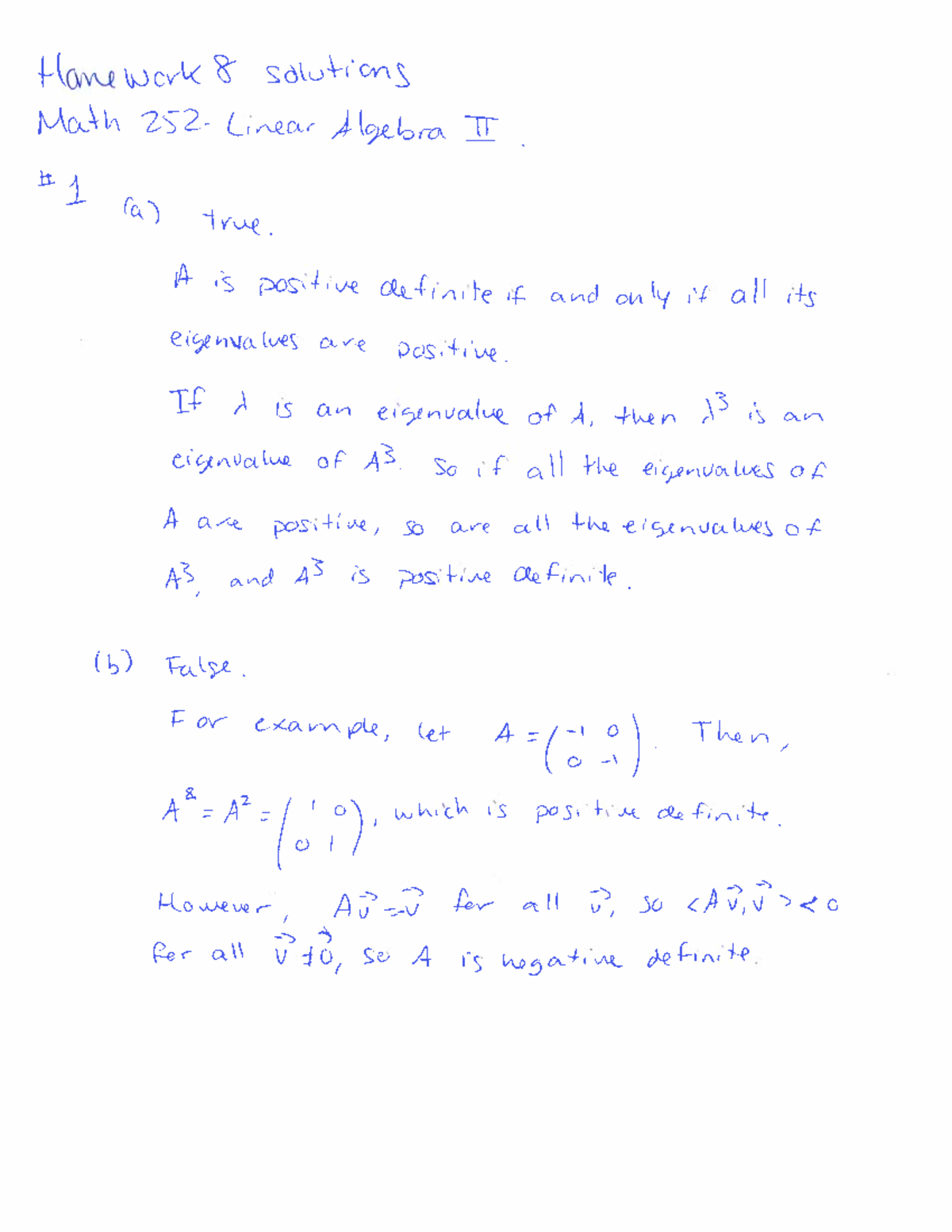 Hw8 Solutions for Math Linear Algebra II: Eigenvalues & Definite Forms ...