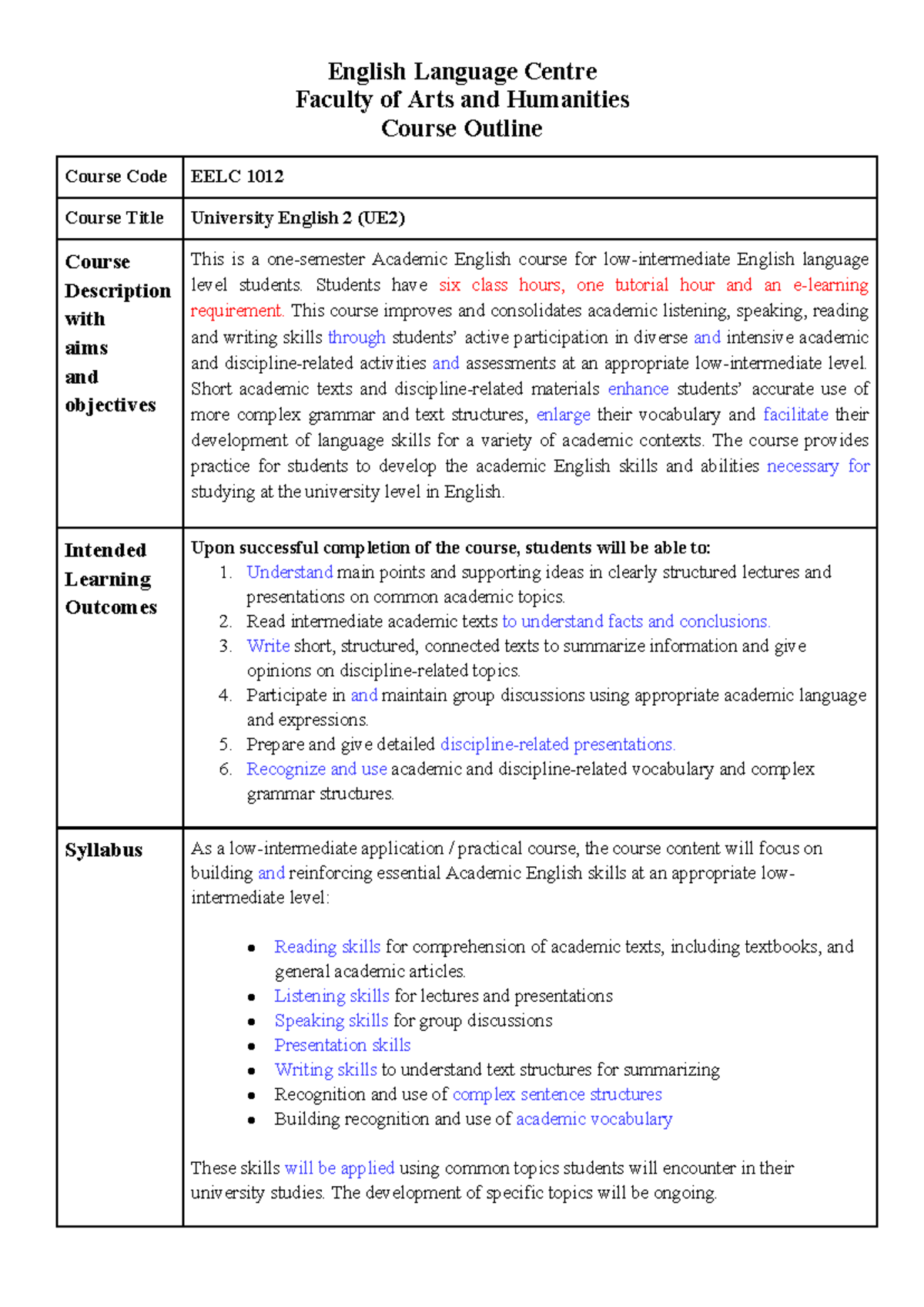EELC 1012 Course Outline: University English 2 (UE2) Overview - Studocu