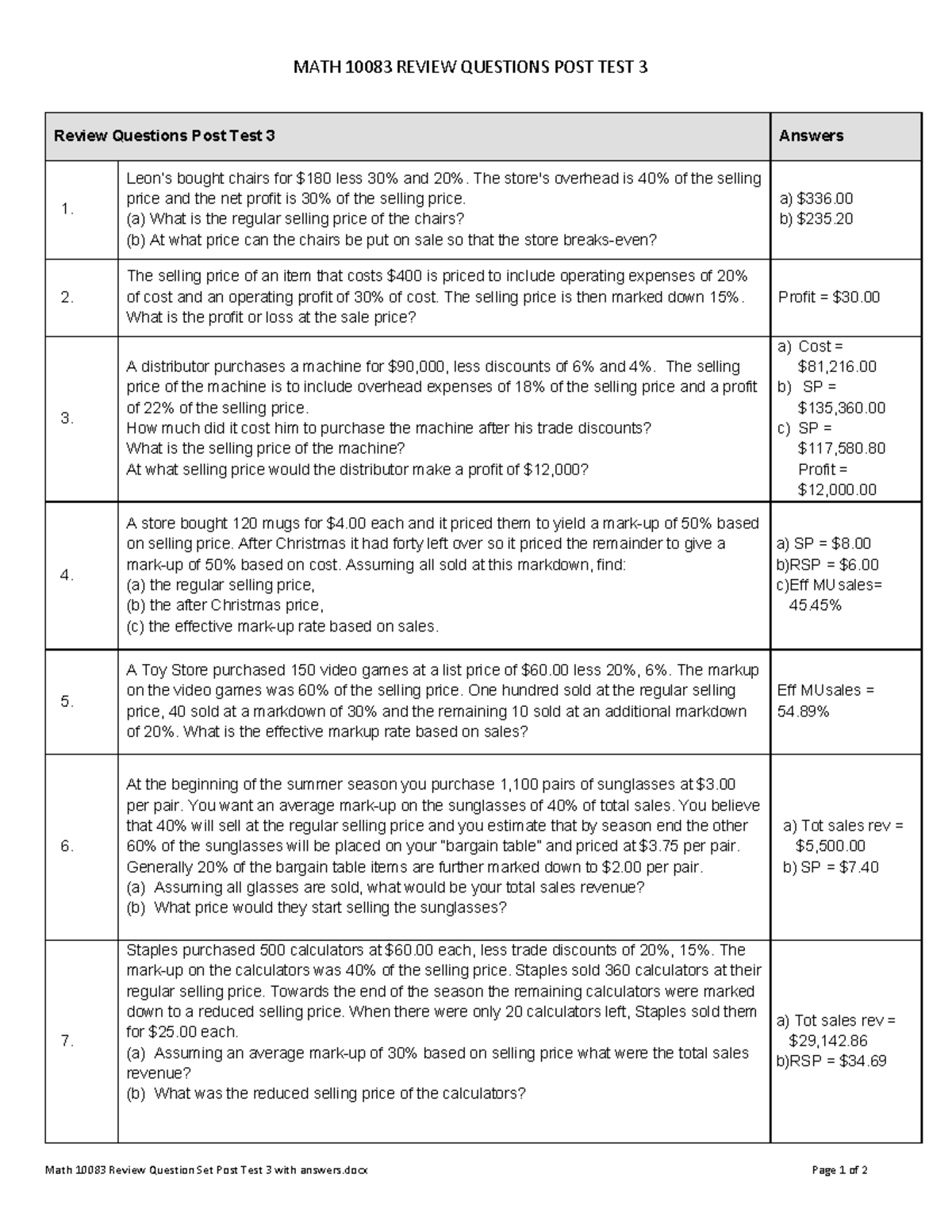 MATH 10083 Post-Final Exam Review Question Set with Answers - Studocu