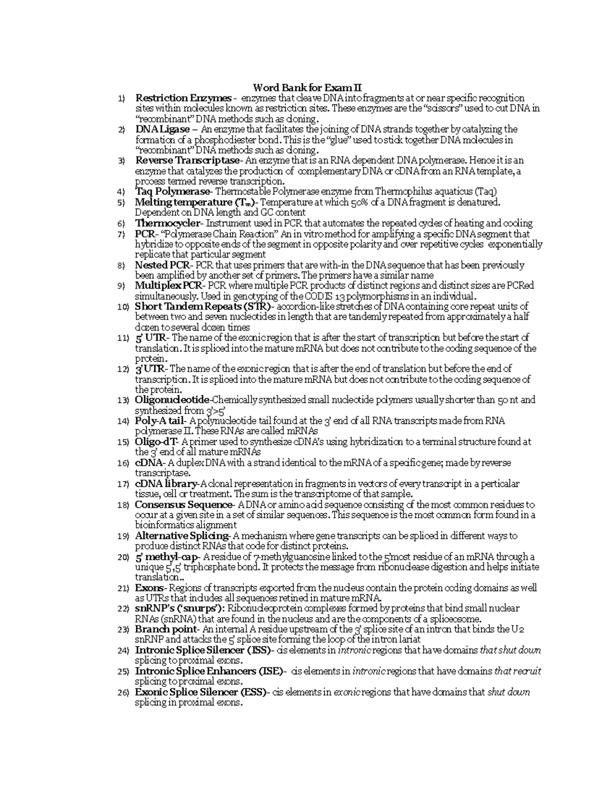 Word Bank for Genetics Exam II: Key Terms and Definitions - Word Bank ...