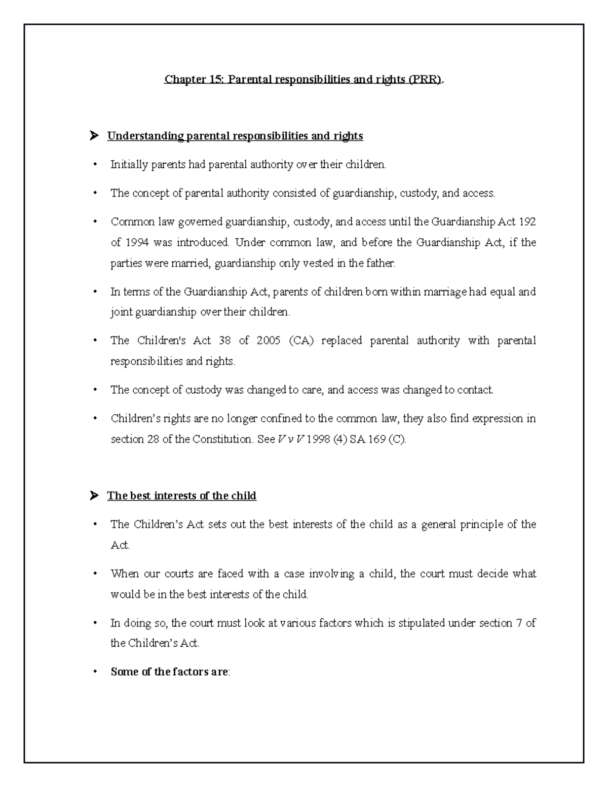 FAM+SU11+ Notes - NONE - Chapter 15: Parental responsibilities and ...
