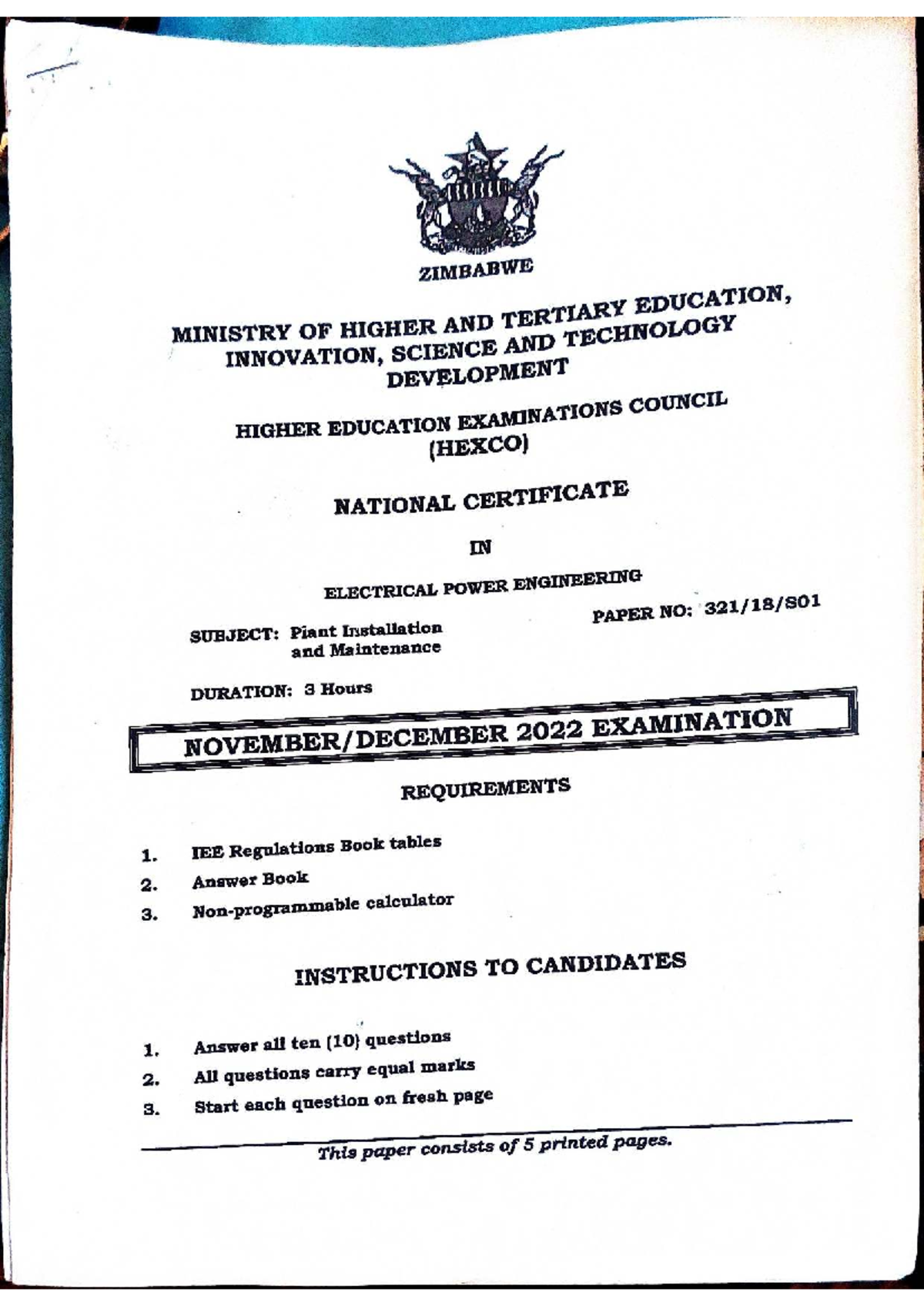 HEXCO National Certificate in Electrical Power Engineering: Plant ...