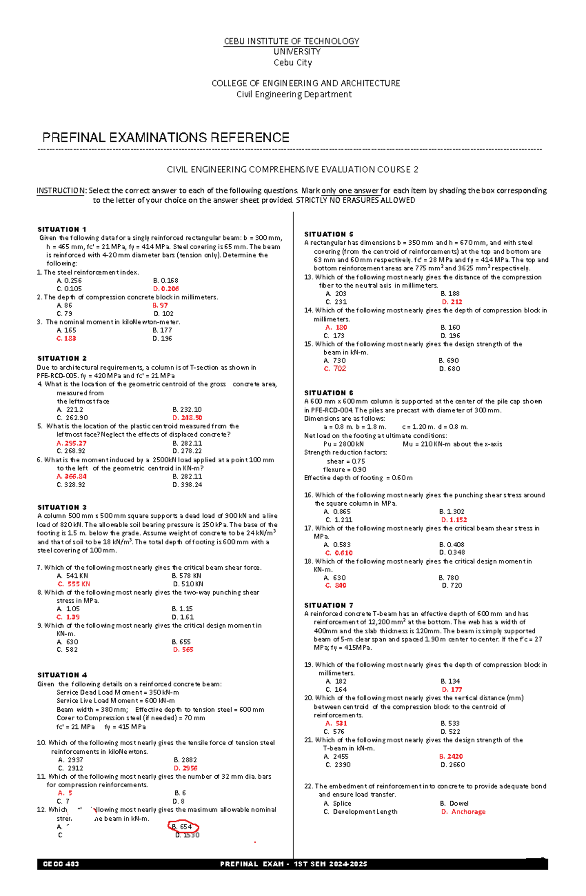 PFE Reference - RCD Civil Engineering Exam Set B - Studocu