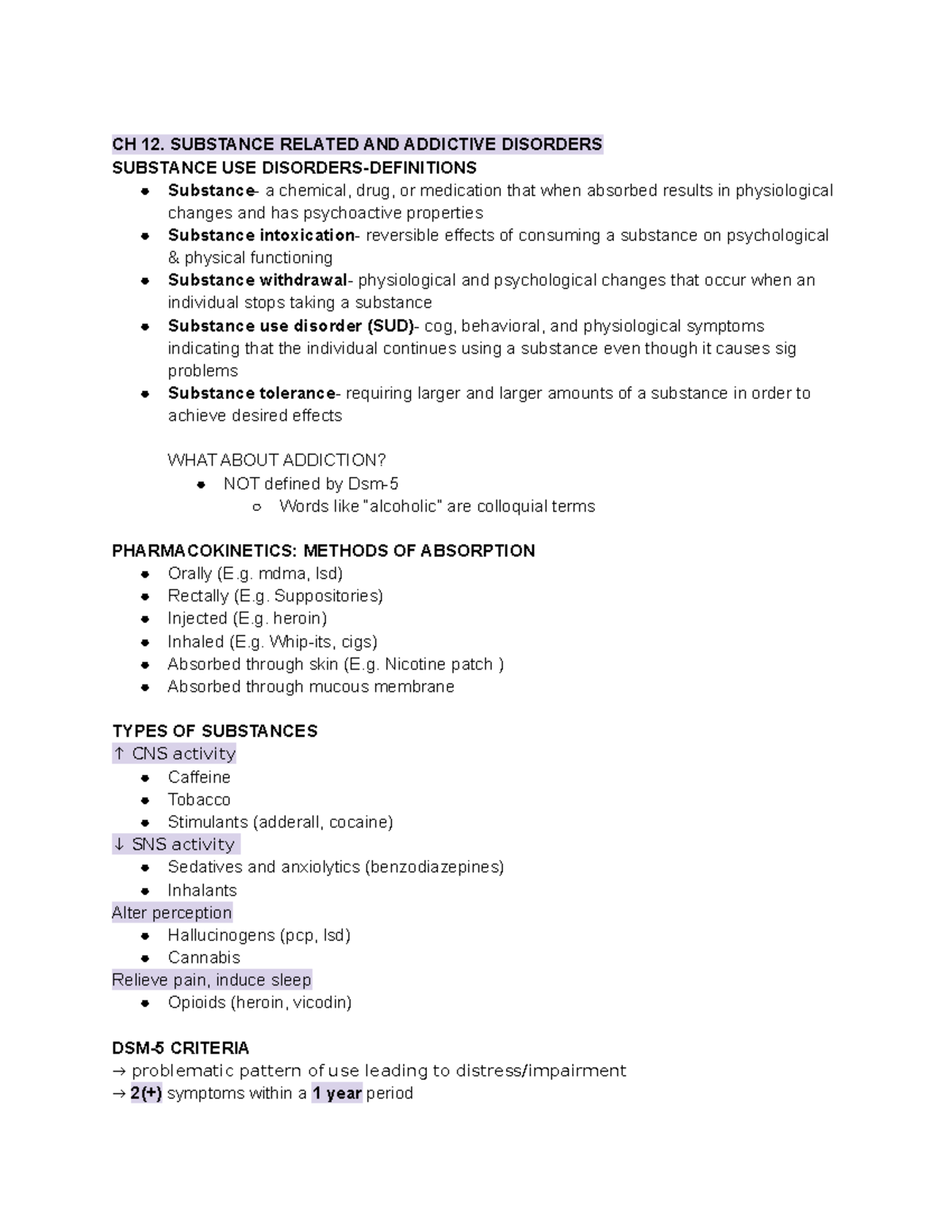 Ch. 12 Substance Use Disorders: Definitions and Key Concepts - Studocu