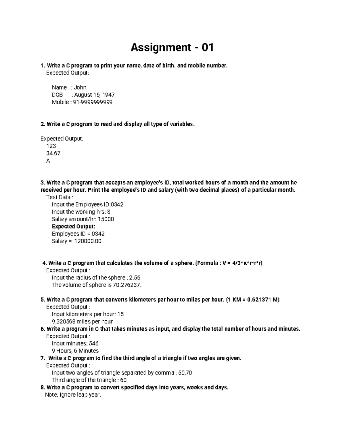 Assignment 01 - Evs notes - Assignment - 01 Write a C program to print ...