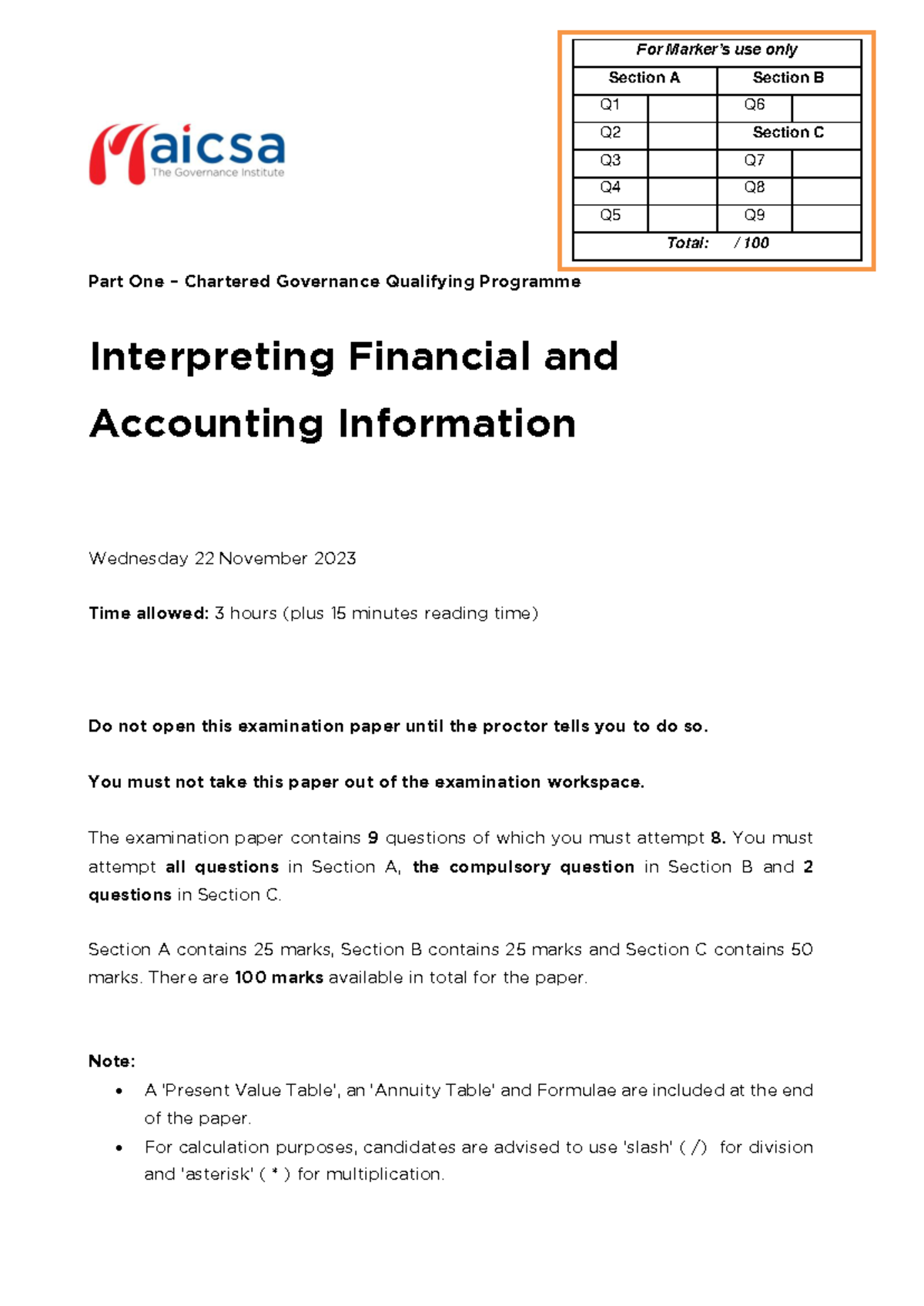 IFAI 2023 - Final Exam Questions on Financial & Accounting Info - Studocu