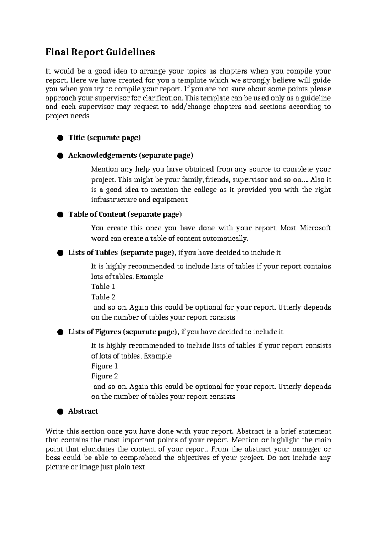 Report Template - Final Report Guidelines It would be a good idea to ...
