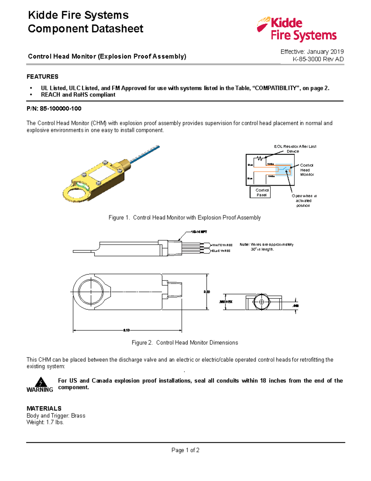 K-85-3000 AD Kidde Control Head Monitor Component Datasheet - Studocu