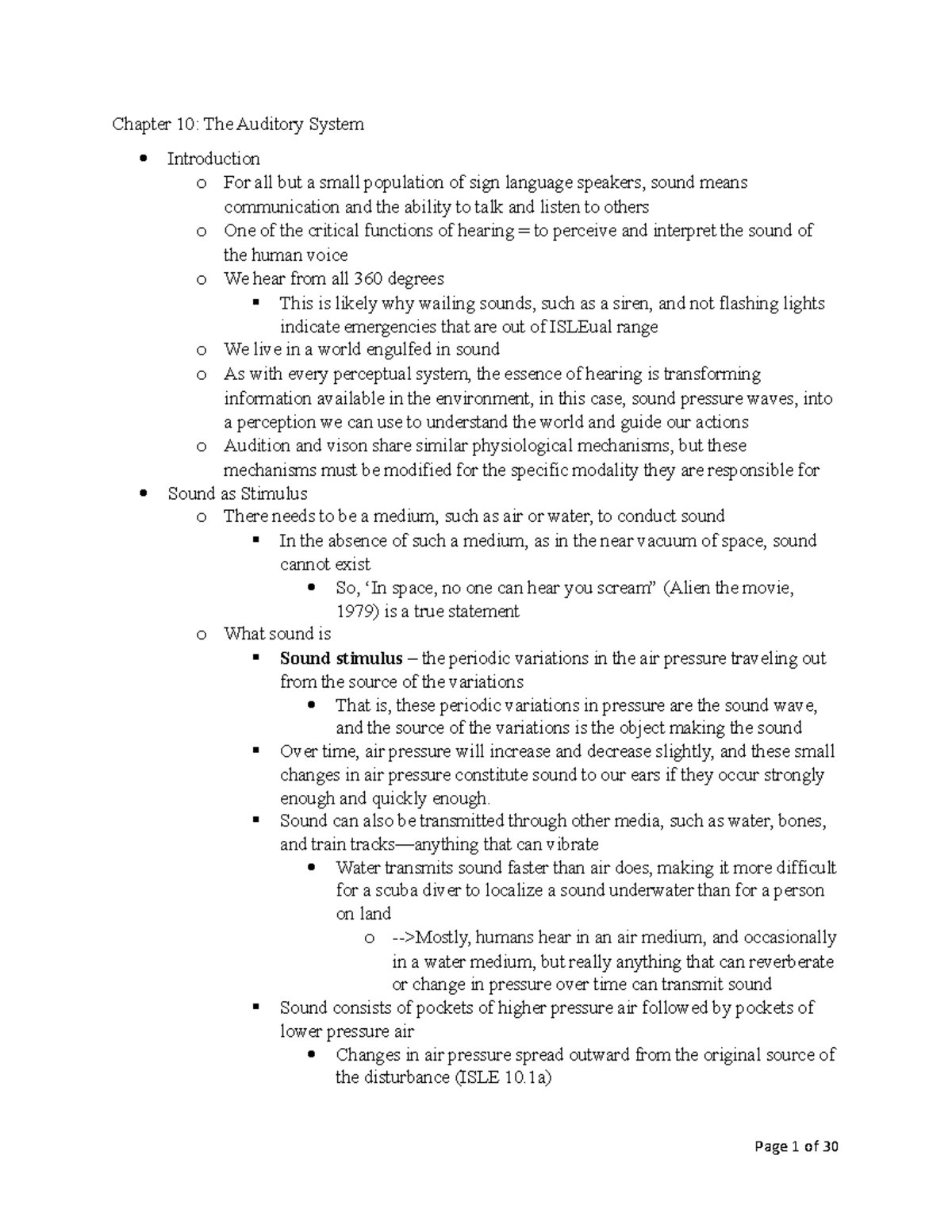 Chapter 10 - Sensation and Perception: Notes on the Auditory System ...