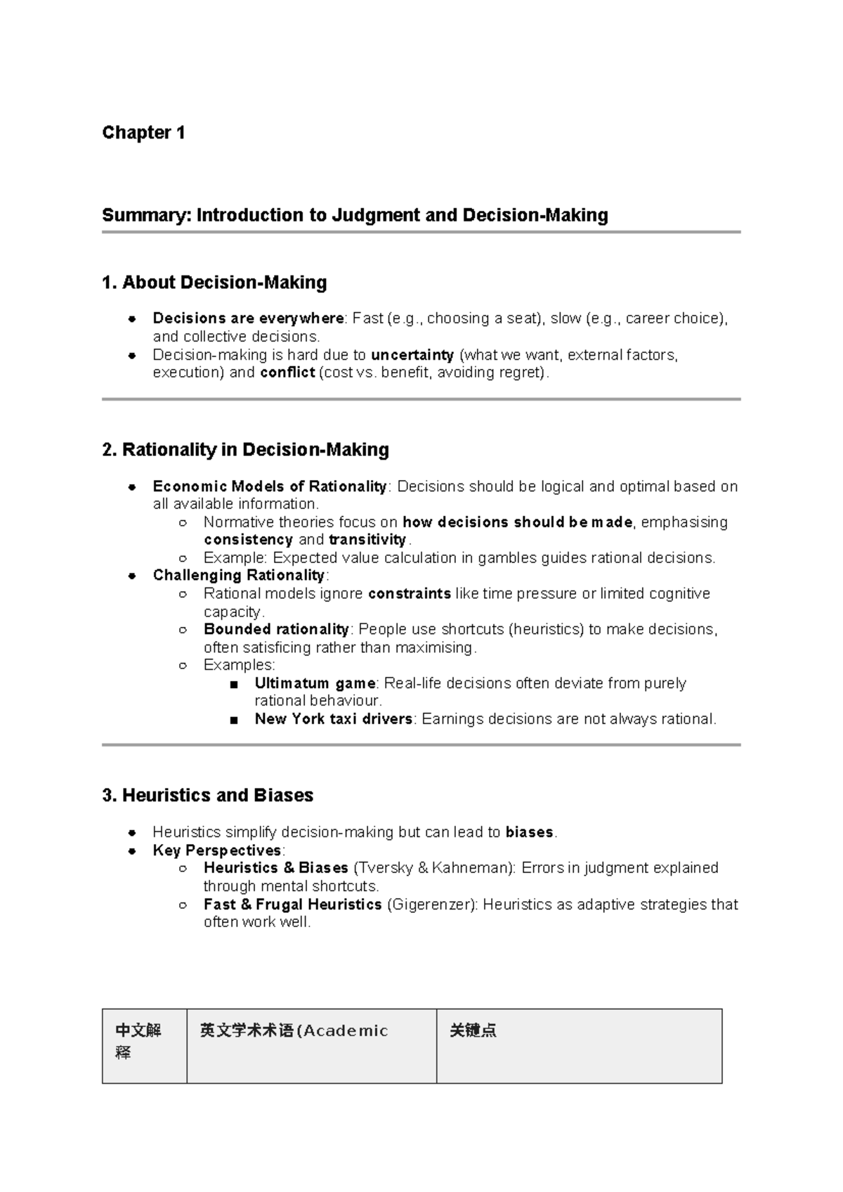 Chapter 1 Summary: Introduction to Judgment and Decision-Making (0hv60 ...