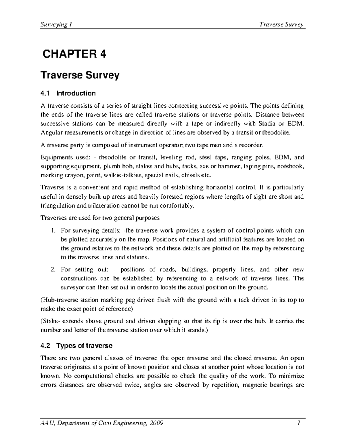Traverse Surveying (Course Code: SURV101) - Lecture Notes - Studocu