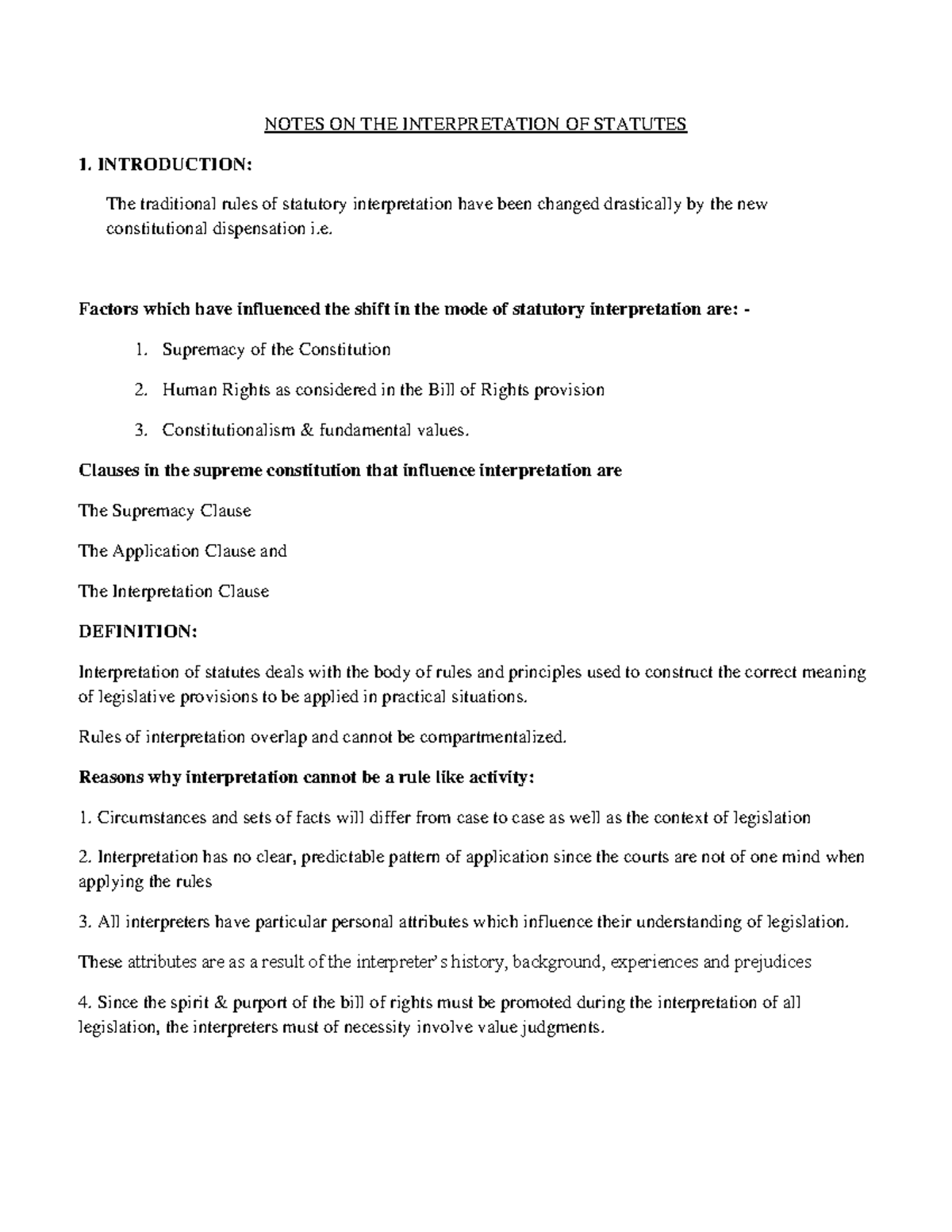IOS2601 Lecture Notes on Statutory Interpretation and Constitutional ...