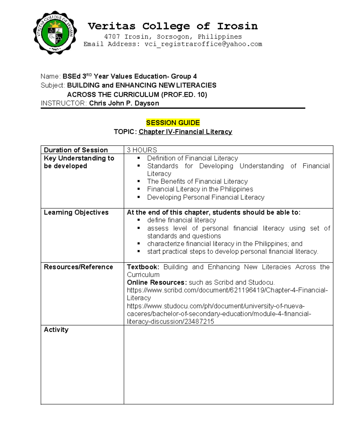 PROF ED 10 Session Guide Template 2 - 4707 Irosin, Sorsogon ...