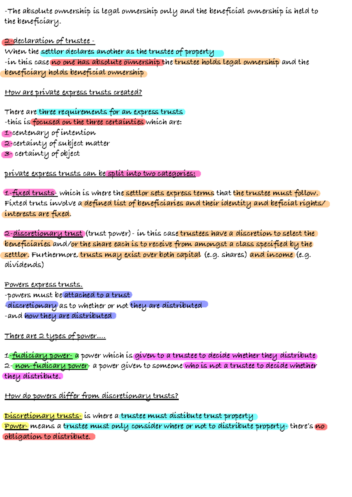 Equity and Trusts Class Notes (Lectures & Seminars) 2 - Studocu