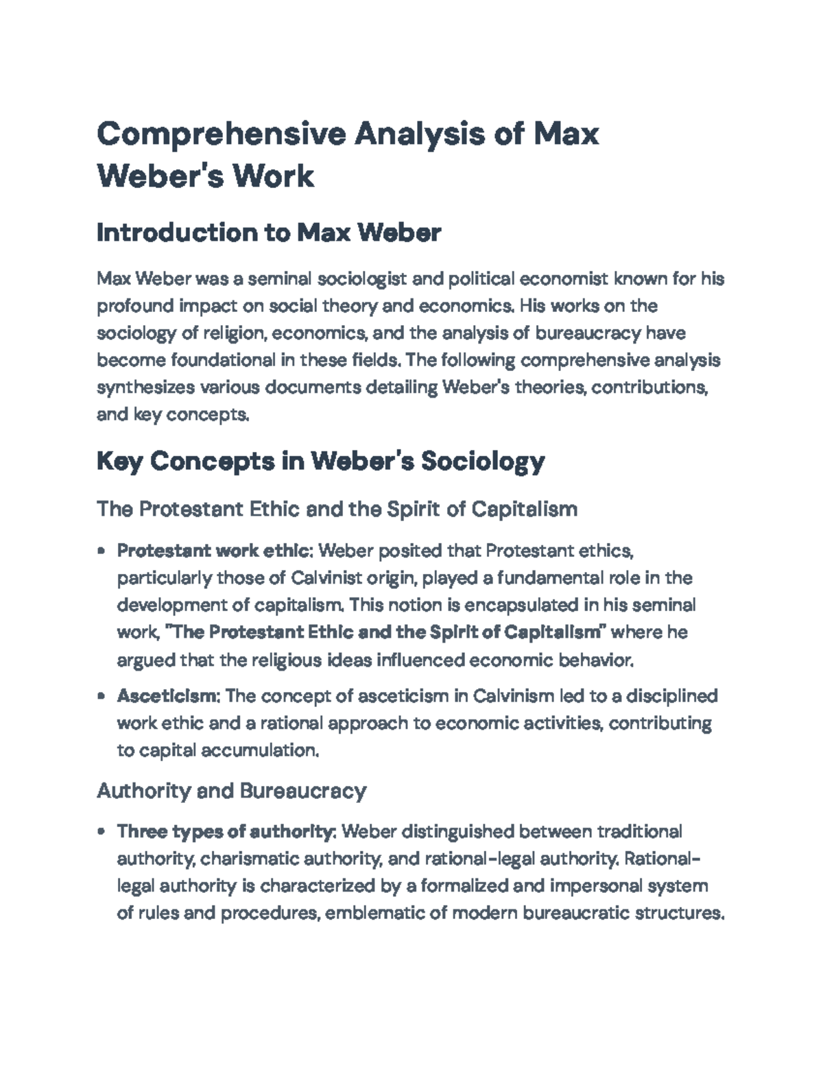Comprehensive Analysis of Max Weber's Theories in Sociology and ...