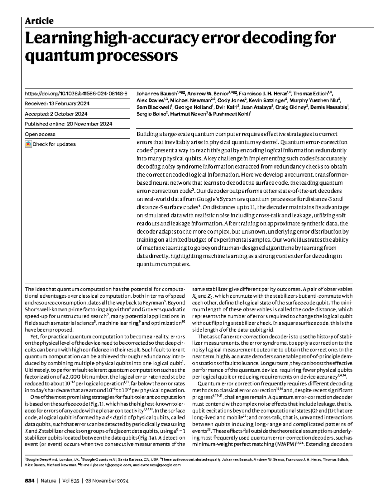 Learning Error Decoding for Quantum Processors: AlphaQubit Architecture ...