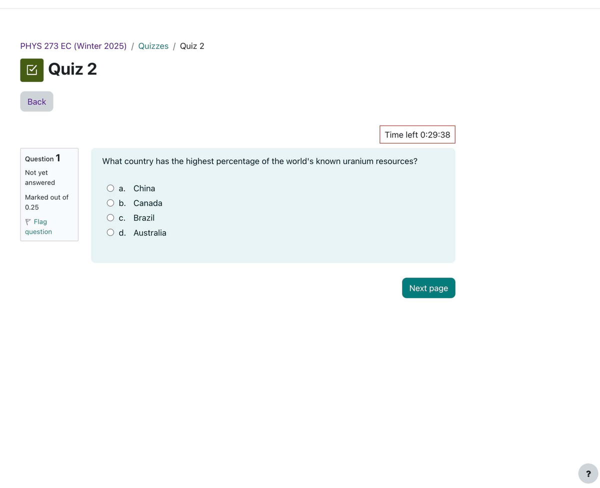 PHYS 273 EC (Winter 2025) Quiz 2: Nuclear Energy and Reactions - Studocu