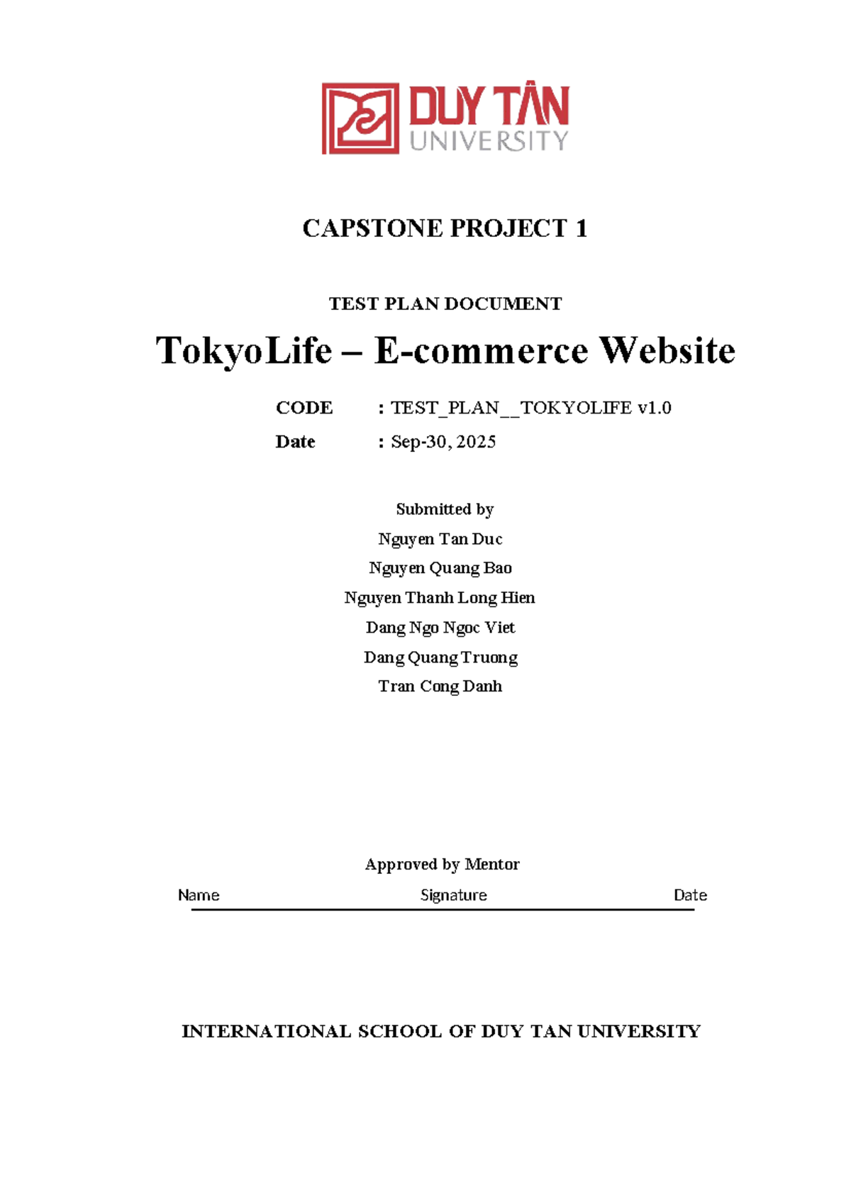 CAPSTONE PROJECT TEST PLAN DOCUMENT: TOKYOLIFE WEBSITE v2.0 - Studocu