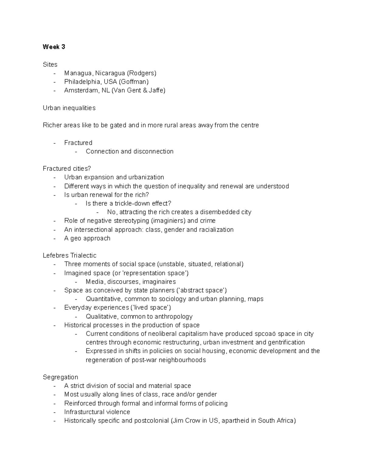 UAL Week 3 - In-Class Notes on Urban Renewal and Inequality - Studeersnel