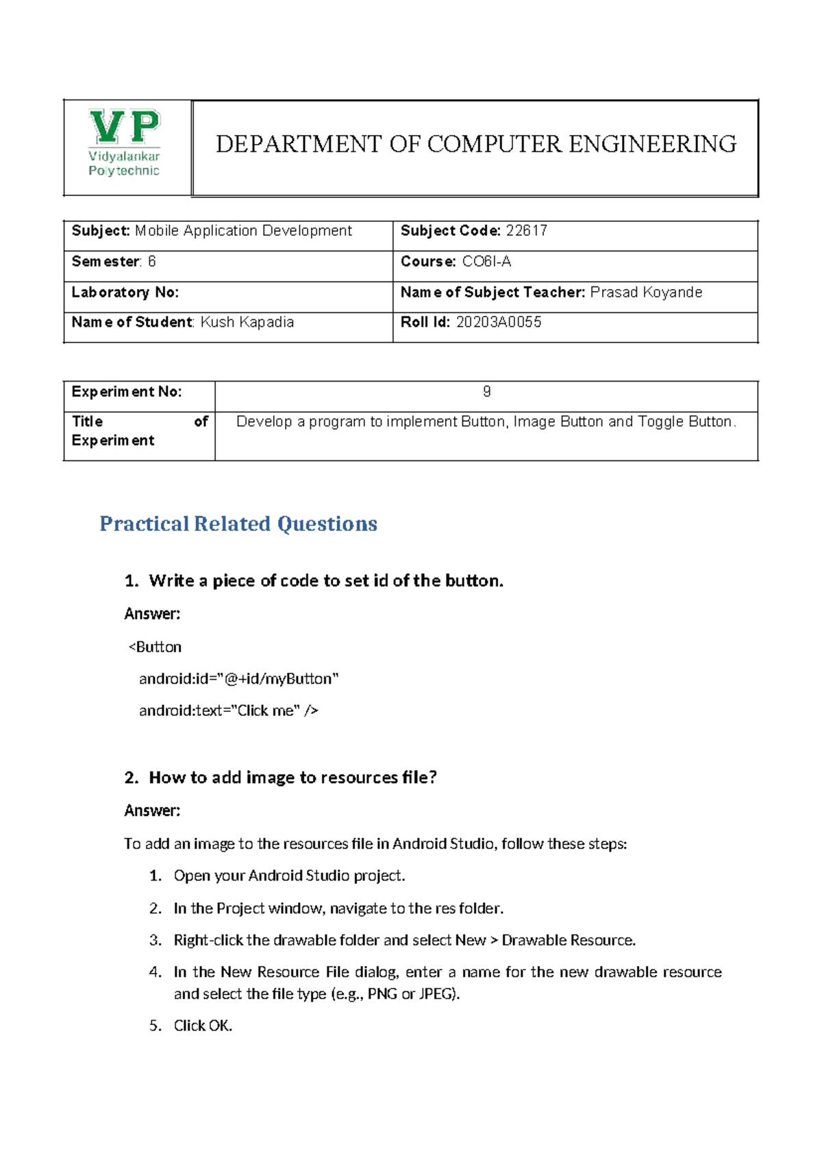 EXP9 - MAD - DEPARTMENT OF COMPUTER ENGINEERING Practical Related ...