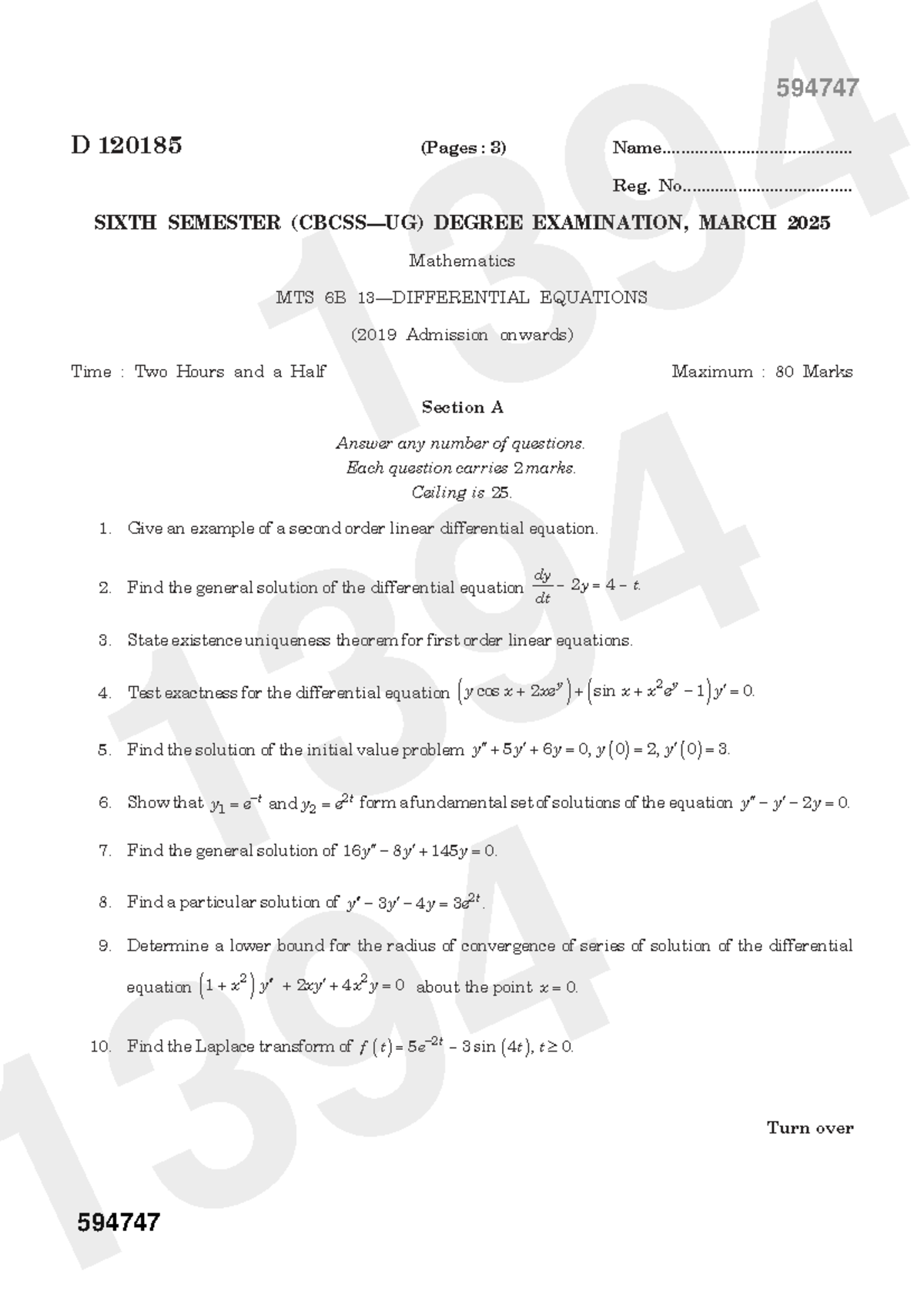 MTS 6B Final Exam Notes: Differential Equations Overview - Studocu