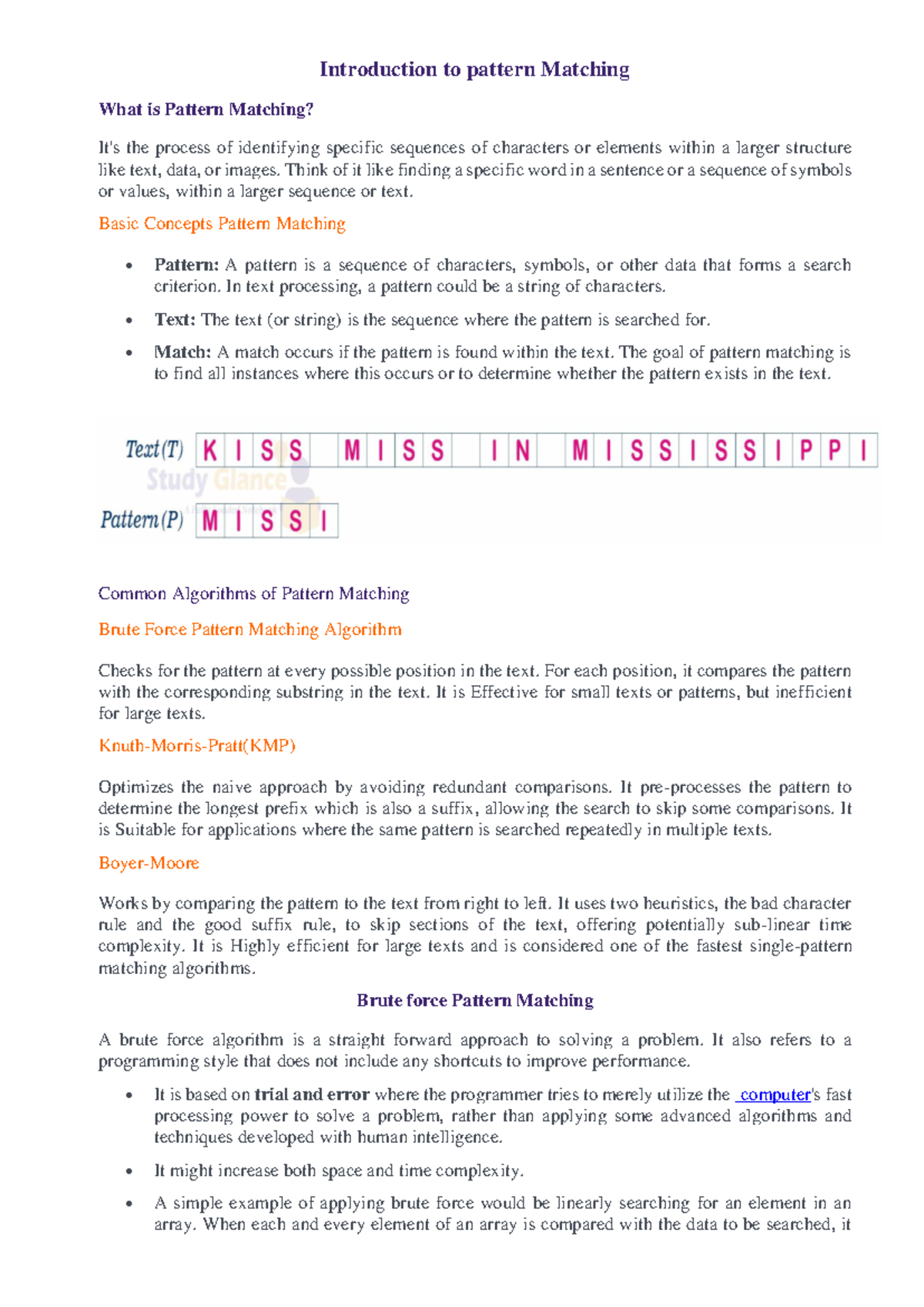 Pattern Matching Algorithms: An Introduction (CS101) - Studocu