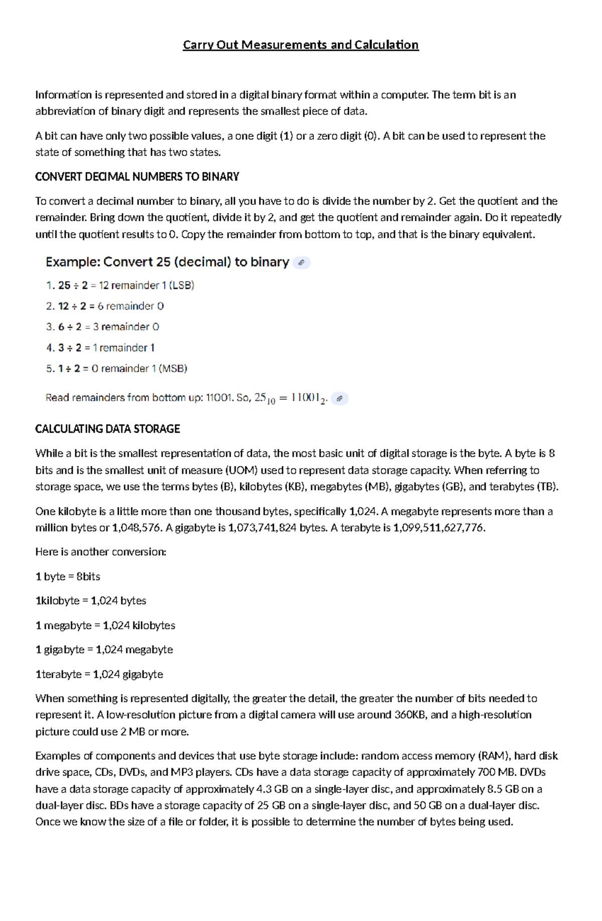 Grade 9 LAS: Digital Data Measurement & Calculation Guide - Studocu