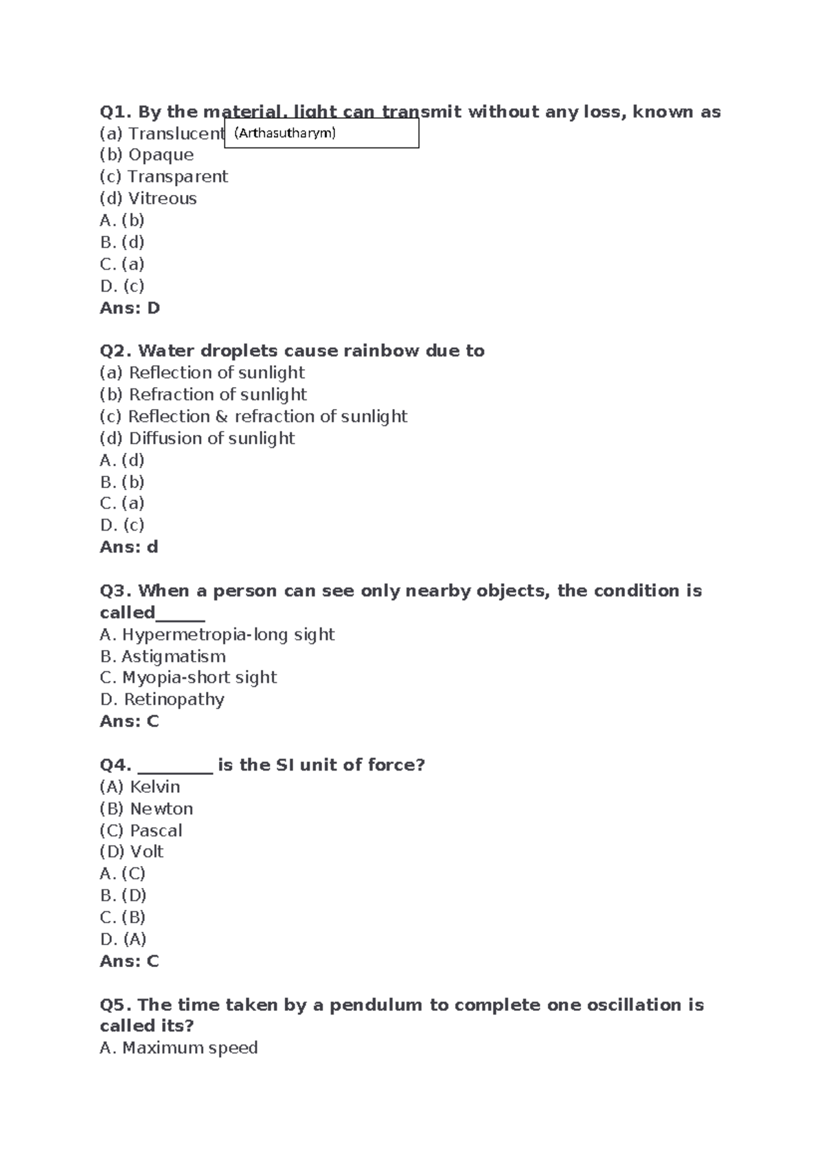Q1 - Physics MCQ Exam Questions & Answers - Studocu